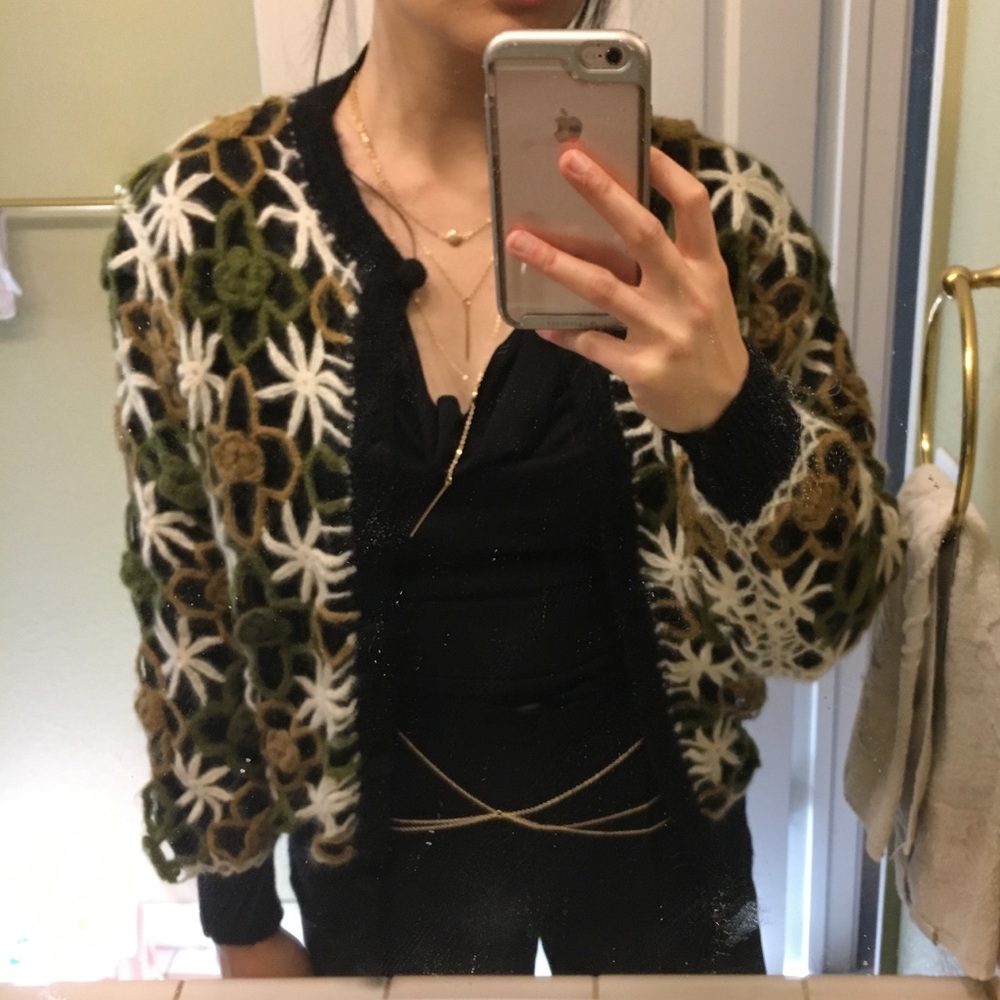 Vintage crochet floral bomber